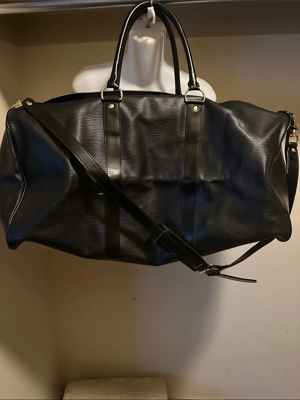 Black leather Travel Weekender Bag large